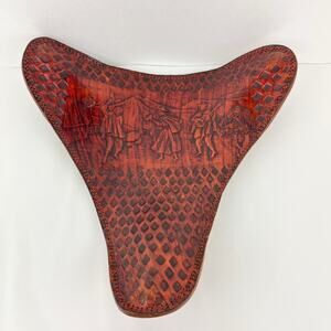 Vintage Leather Tripod Stool Seat Cover Embossed Hand Tooled
